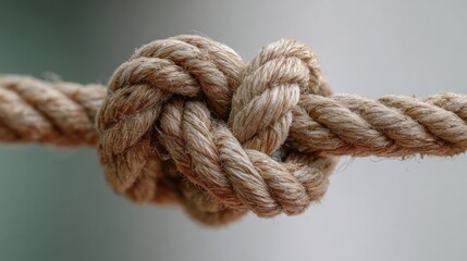 Thick Rope Tied Into a Knot for Secure Binding During Construction or Outdoor Activities in a Neutral Setting