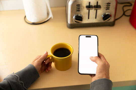 Blank cell phone screen Morning Coffee toaster 