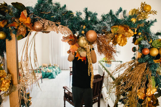 Selfie in the reflection of a chistmas mirror