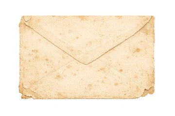 Old worn envelope with a distressed paper texture, showing folds and antique sepia stains on a transparent background