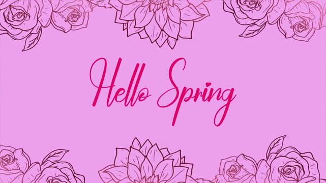 "hello spring" text animation spring season frame abstract background