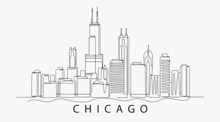 Fototapeta premium Flat Design one line without breaking the Chicago city.