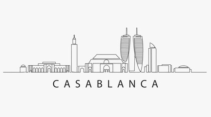 Fototapeta premium Flat Design one line without breaking the Casablanca city.