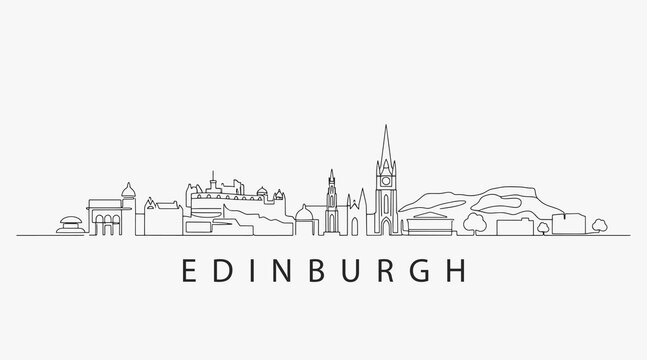 Flat Design one line without breaking the  Edinburgh city.