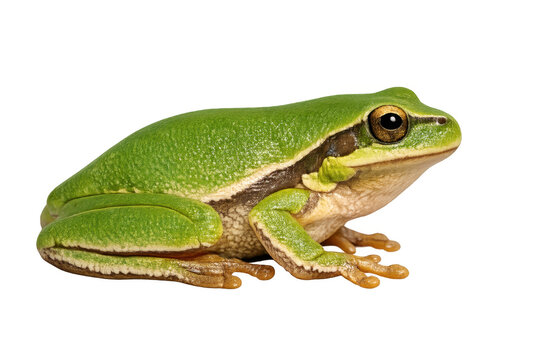 Green tree frog sitting side profile