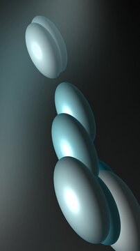 Abstract animation of futuristic blue and white ellipsoids floating.