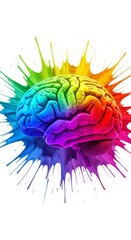 Fototapeta premium Colorful abstract brain made of puzzle pieces on a paint splatter background, illustrating complex thoughts and mental connections, learning, psychology, complexity