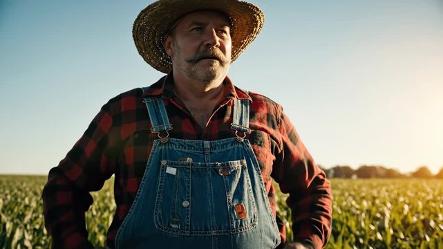 A humorous farmer's journey revealing his belly in a cornfield, captured in detailed frames under