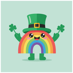 Fototapeta premium Rainbow Character Wearing Green Top Hat.