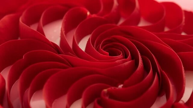 Close-up macro shot of swirling red rose petals, delicate, romantic, beautiful natural pattern.