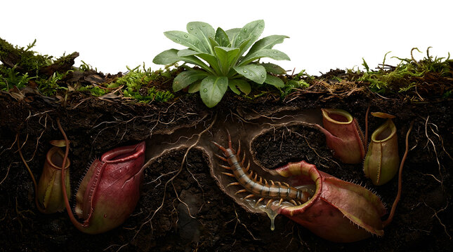 Centipede trapped by carnivorous pitcher plants underground