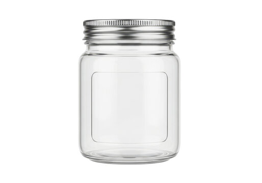 Empty glass jar with lid isolated on white background for food label