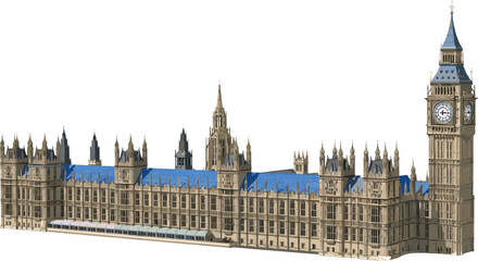 Obraz premium Houses of Parliament and Big Ben Vector Illustration London United Kingdom Historic Landmark Architecture Detailed Flat Design