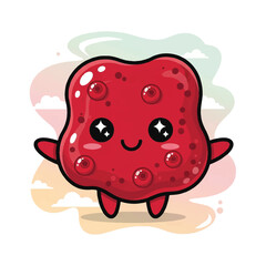 Cartoon Red Gelatinous Blob Character Smiling Face.