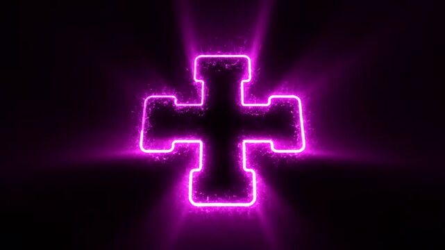 Neon Pink Cross Symbol Animation Video.