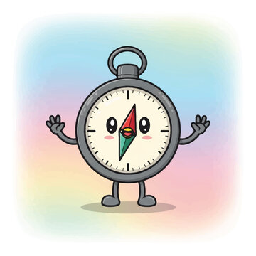 Cartoon Stopwatch Character with Facial Expression.
