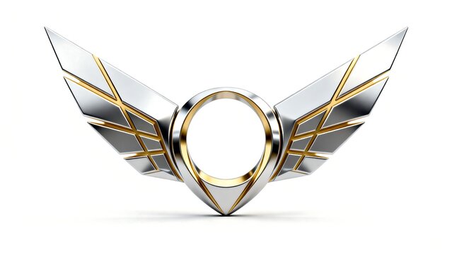 Silver metallic wing emblem with gold circle for a hero badge design.