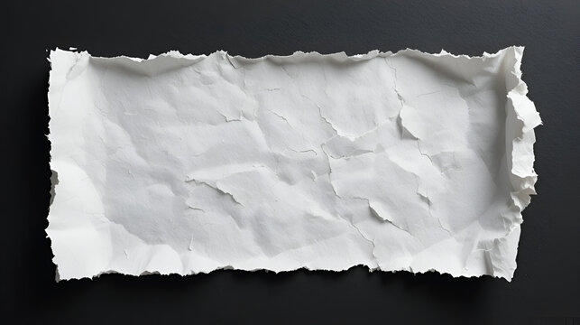 Torn white paper fragment with rough edges against a dark background