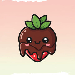 Chocolate Covered Strawberry Cartoon Character Smiling.