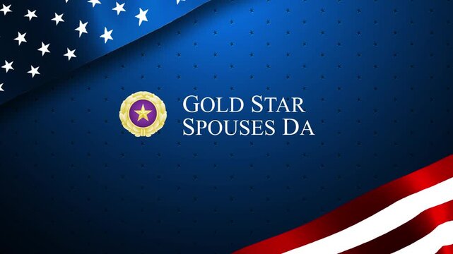 Gold star spouses day text animation with sliding American flag. Perfect for social media posts, blog articles and patriotic themed design projects.