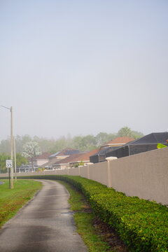 a florida community and morning fog	