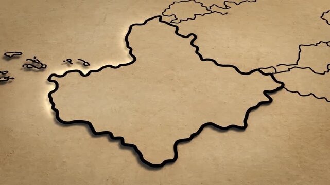 Animated Geography: A Detailed Map of Central and South America Unveils on Parchment Background
