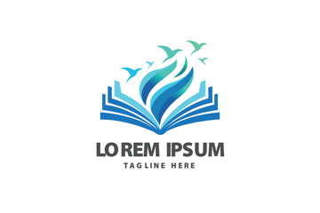 Education Book with Flying Blue Birds Concept