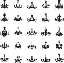 Collection of elegant black chandelier silhouettes for design