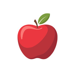 A vibrant red apple with a green leaf on top. isolated on white background, Vector, illustration