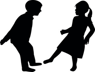 a girl and a boy are dancing, silhouette vector