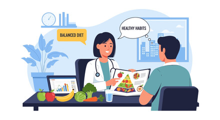 Doctor explaining healthy eating plan to patient