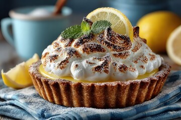 Lemon Meringue Tart with Toasted Topping Close Up