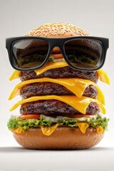 Funny Cheeseburger with Sunglasses Creative Fast Food Concept