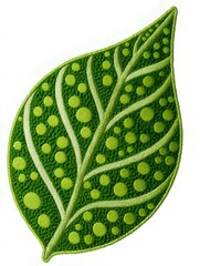 Macro Green Leaf Texture with Water Droplets and Vein Pattern