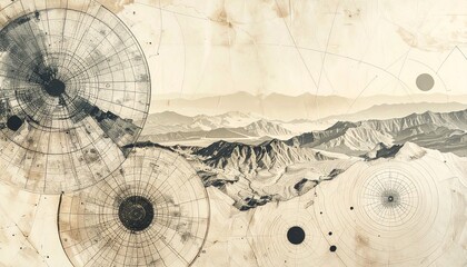 Abstract circular patterns on aged paper