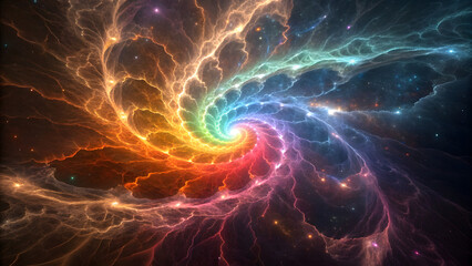 A cosmic rainbow energy spiral vortex illustration