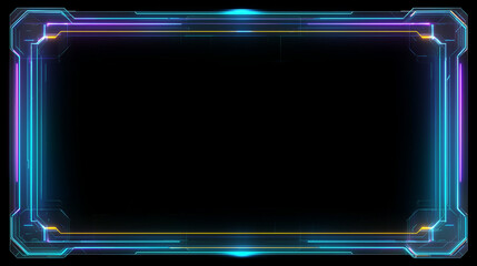 Obraz premium 暗闇に青とオレンジの精密な発光ラインが交差する近未来的なホログラムインターフェースとデジタルフレーム