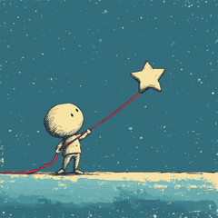 A Stickman is tied with red line while trying to reach the star