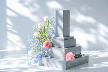 お墓と花の春彼岸イメージ