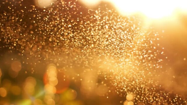 Warm golden light with sparkling particles and a blurred background.