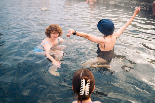 Friends enjoying a hot spring soak