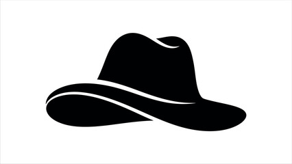 Classic Wide Brim Farmer Hat Illustration, Simple Agriculture Hat Silhouette, Minimalist Straw Hat Icon for Farming Logo and Organic Branding Isolated on White Background