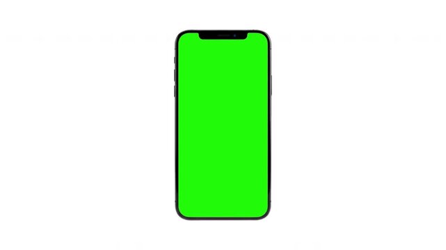smartphone mockup with green screen chroma key moving up for app presentation mobile website and digital product promo. Alpha channel