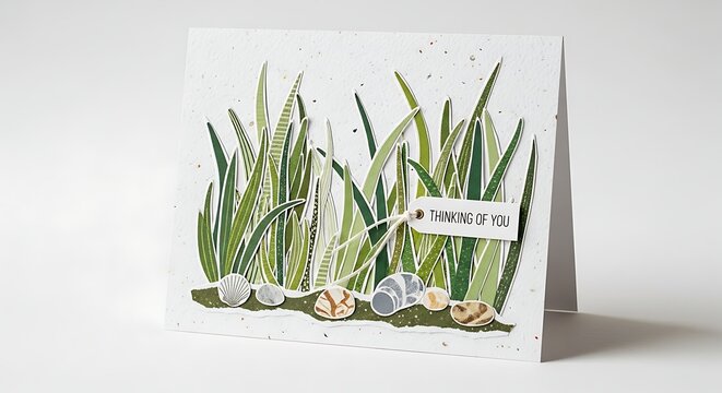 Thinking of You Card with Green Grass and Pebbles
