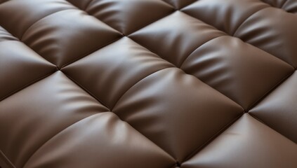 Fototapeta premium Close up of brown quilted leather upholstery showing detailed texture and stitching