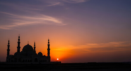Naklejka premium blue mosque at sunset