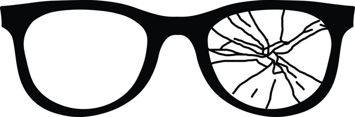 Minimalist Black Eyeglasses Vector with One Broken Shattered Lens