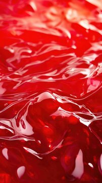 Glossy red gelatin surface reflecting light with smooth ripples and softened textures throughout