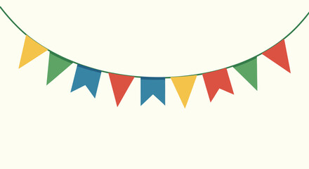 Festive flag garland vector illustration. Retro bunting in simple flat style, isolated on white background. Carnival, birthday, circus border decoration