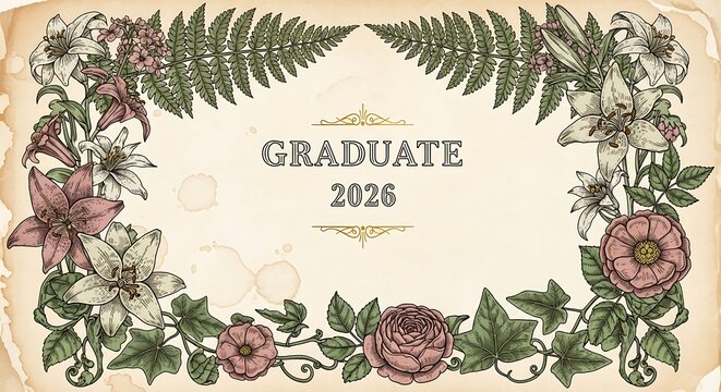 Vintage graduation certificate from the year 1954 with floral border design